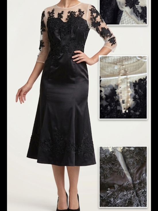 Dresses & Skirts - Elegant Black Lace Appliqué Midi Dress